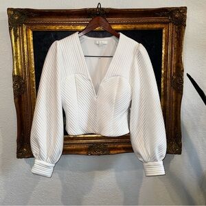 Eri + Ali Anthropologie White Bustier Low Cut Cropped Blouse with Puff Sleeves M
